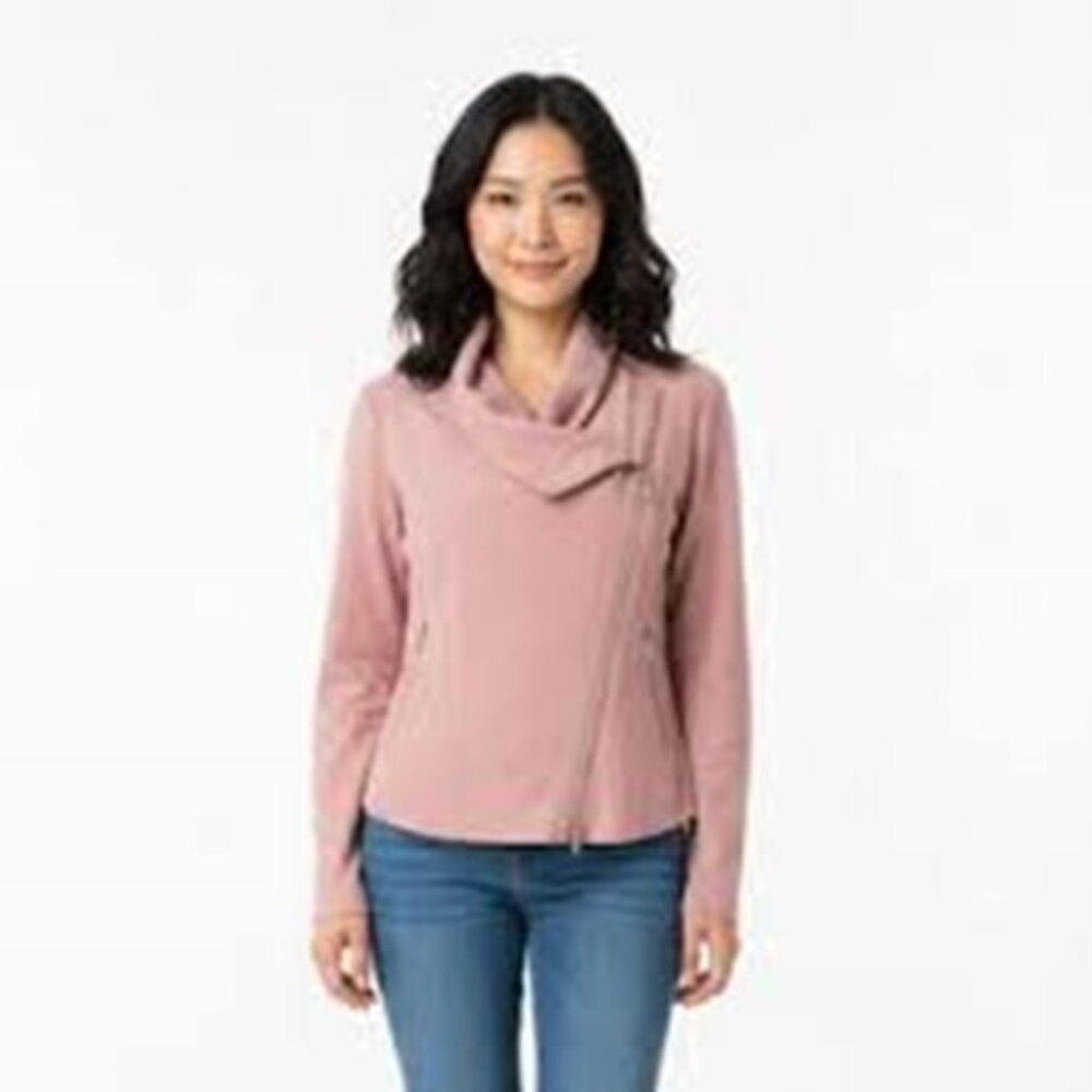 Blank NYC Faux Suede Drape Jacket Moto Cowl Neck Asymmetrical Zip Pink M